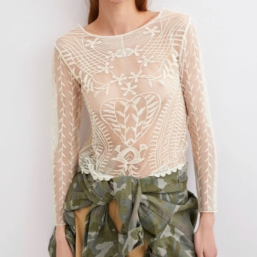 ZARA Semi-Sheer Embroidered Top